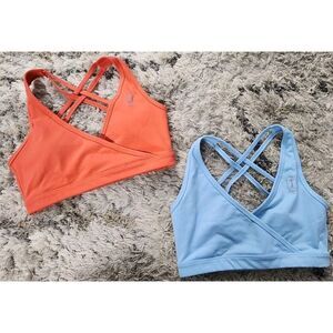 1st Phorm‎ Womens Sports Bra XS Blue Coral Energy Scrappy Cross Front Racerback